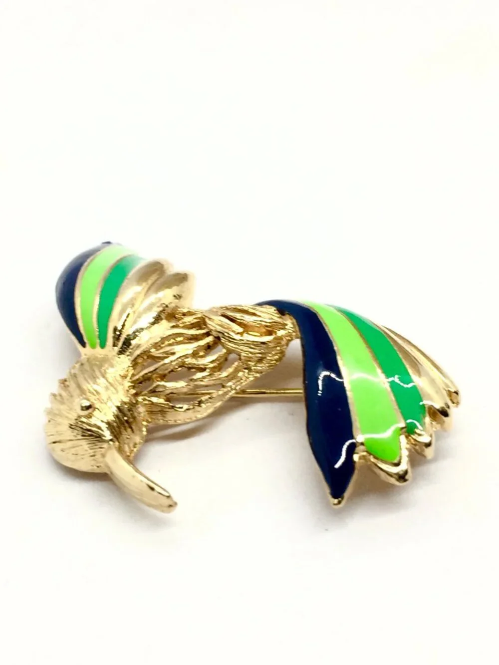 VINTAGE NAPIER BROOCH Hummingbird Bird Blue Green Enamel Gold Tone Figural